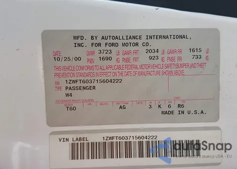 2001 Mercury Cougar I4 z USA, uszkodzony, nr VIN 1ZWFT603715604222